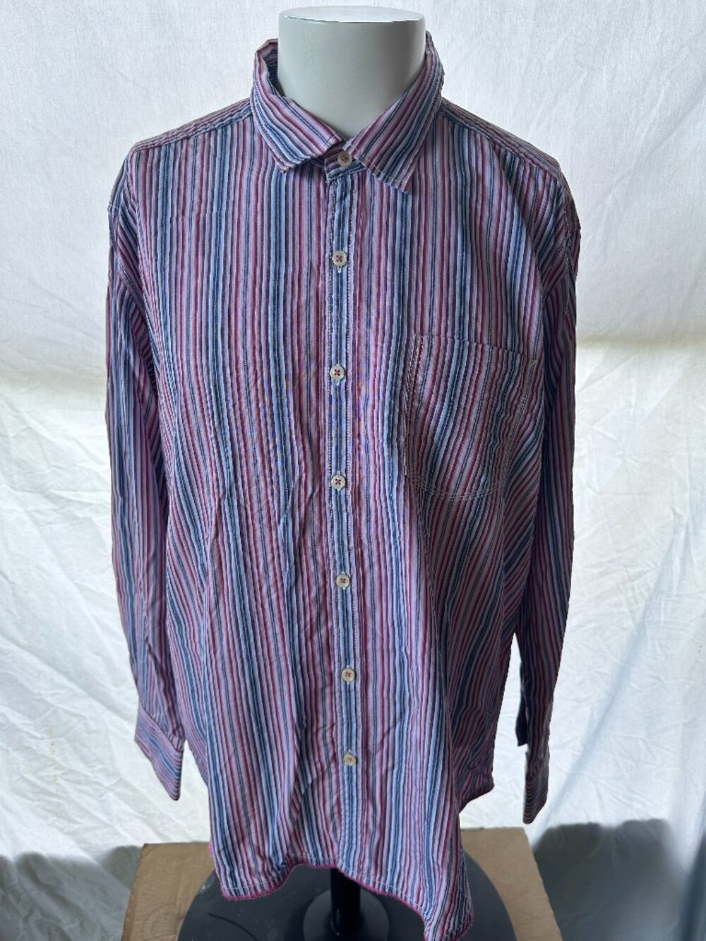 Tommy Bahama Men's Pink White Blue Striped LS Button Front Shirt 3XL Cotton